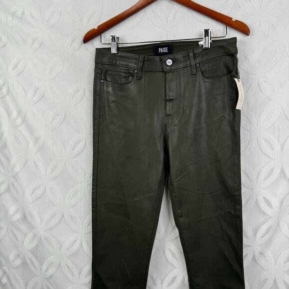Anthropologie Paige Hoxton High-Rise Coated Ankle Skinny Olive Jeans Size 29 NWT - Picture 6 of 11